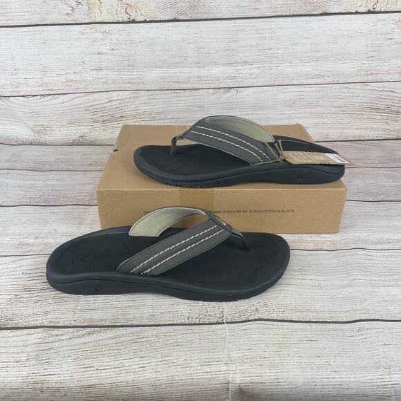 Olukai Hokua Mens Sz 13 Sandals Kona/Onyx Black Thongs Slip On - Picture 1 of 12